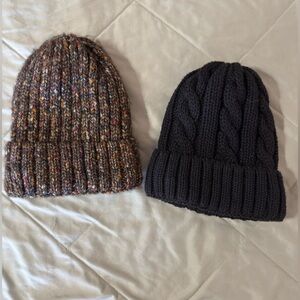 Cozy Knit Beanie Set - Black and Multicolor